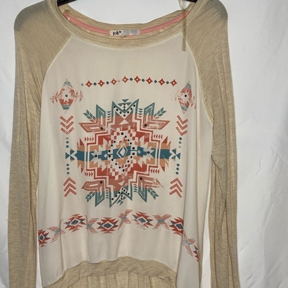 Jolt mixed material Aztec print top
